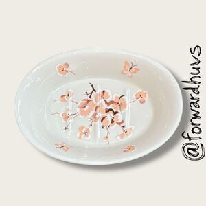 Vintage Ceramic Soap Dish – Peach Floral & Butterfly Design – Made in Japan
